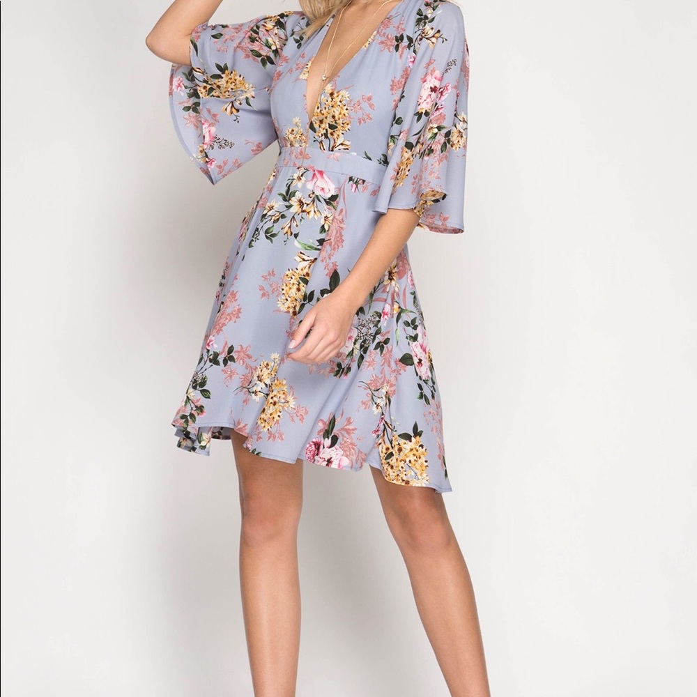 SALE Plunging Floral Print Dress